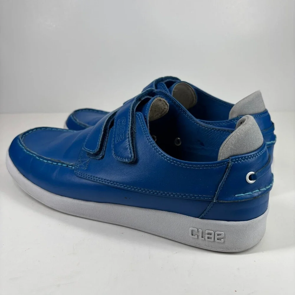 CLAE Cousteau Men's 12 Royal Blue Leather Double-Strap Moc-Toe Boat Shoe Sneaker